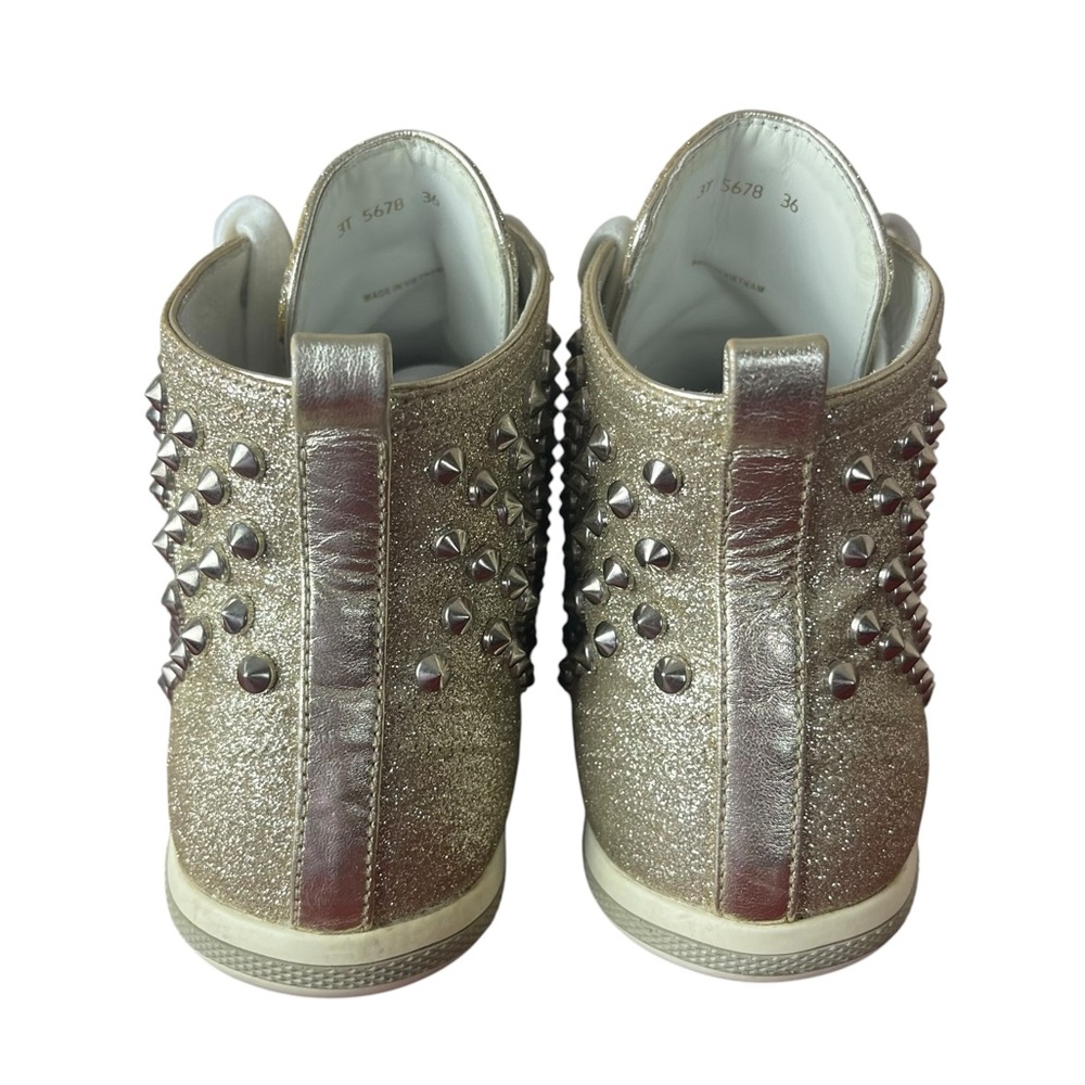 PRADA Glitter Leather Spiked High Top Sneakers Size 5.5/36 - Picture 6 of 10